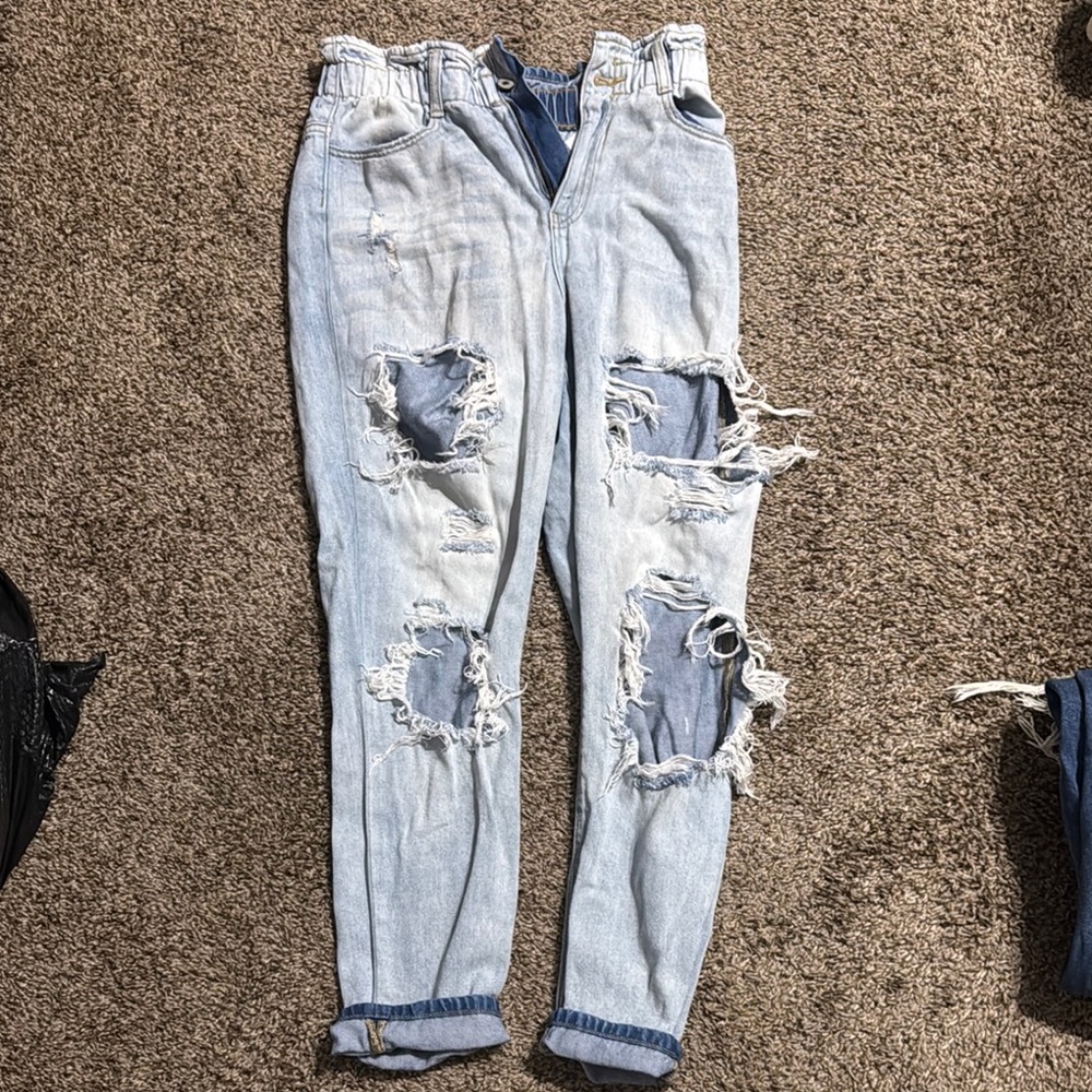 KanCan Blue Boyfriend Jeans with Distressed Details